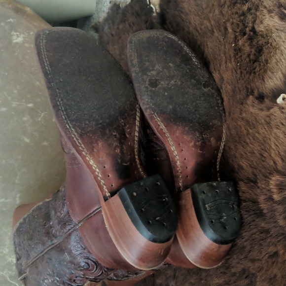 BOULET #2069 hand tooled brown leather square toe cowgirl western boots sz 7 EUC - Picture 12 of 16